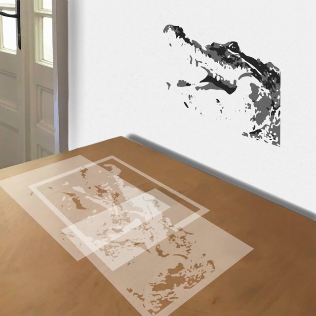 Alligator stencil in 3 layers, simulated painting