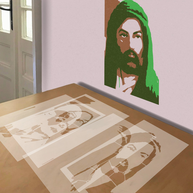 Muhammad stencil in 4 layers, simulated painting
