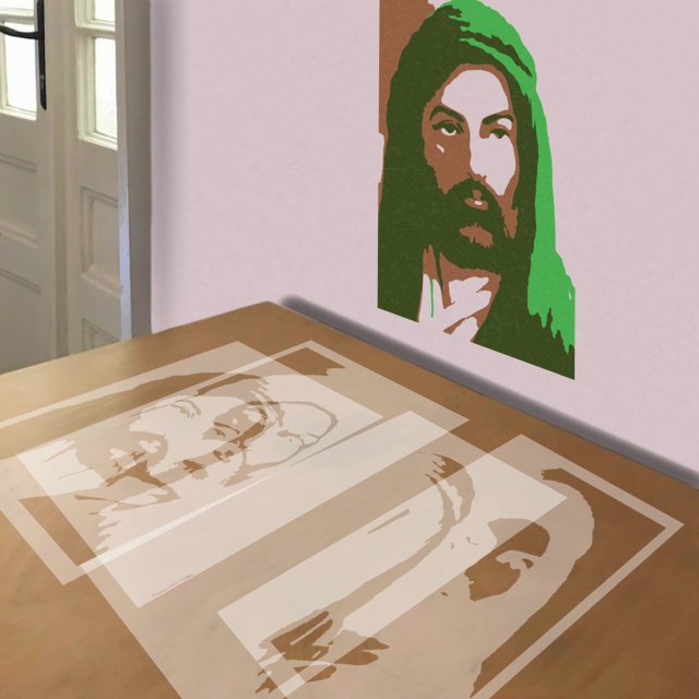 Muhammad stencil in 4 layers, simulated painting