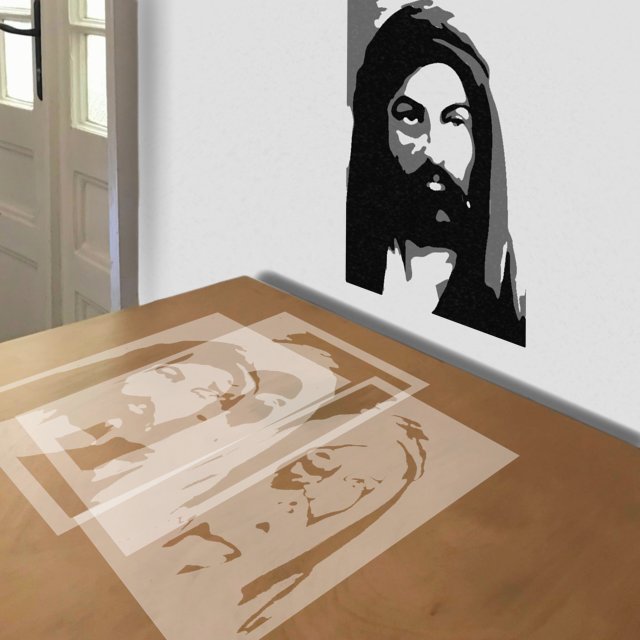 Muhammad stencil in 3 layers, simulated painting