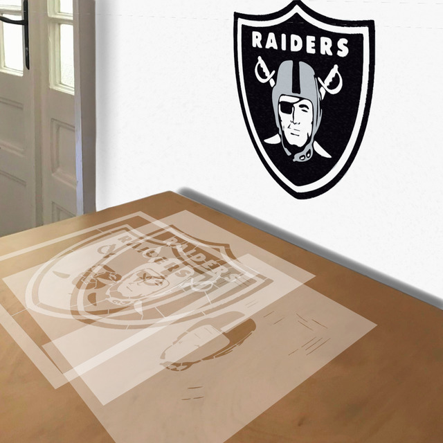 Raiders stencil in 3 layers, simulated painting