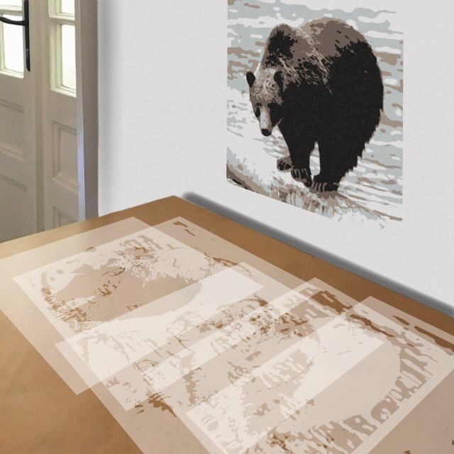 Grizzly stencil in 5 layers, simulated painting