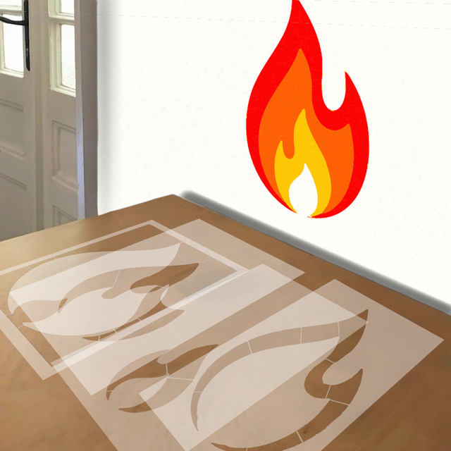 Flames stencil in 4 layers, simulated painting