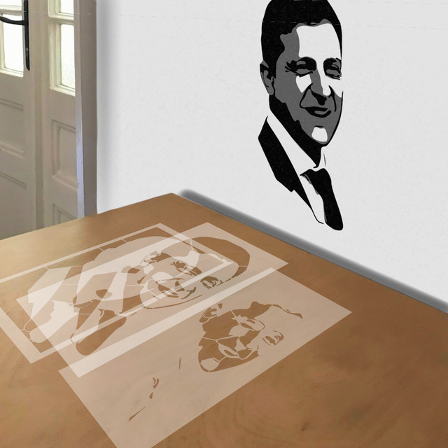 Vladimir Zelensky stencil in 3 layers, simulated painting