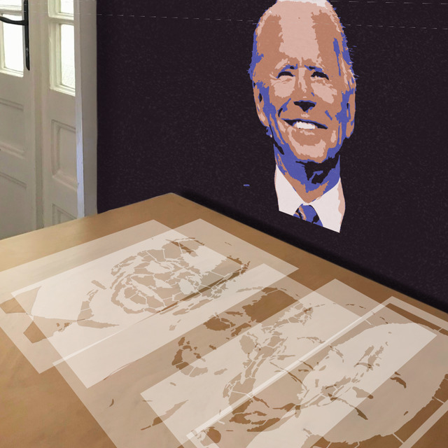 Joe Biden stencil in 5 layers, simulated painting