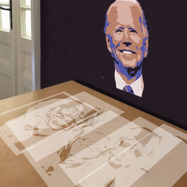 Joe Biden stencil in 5 layers, simulated painting