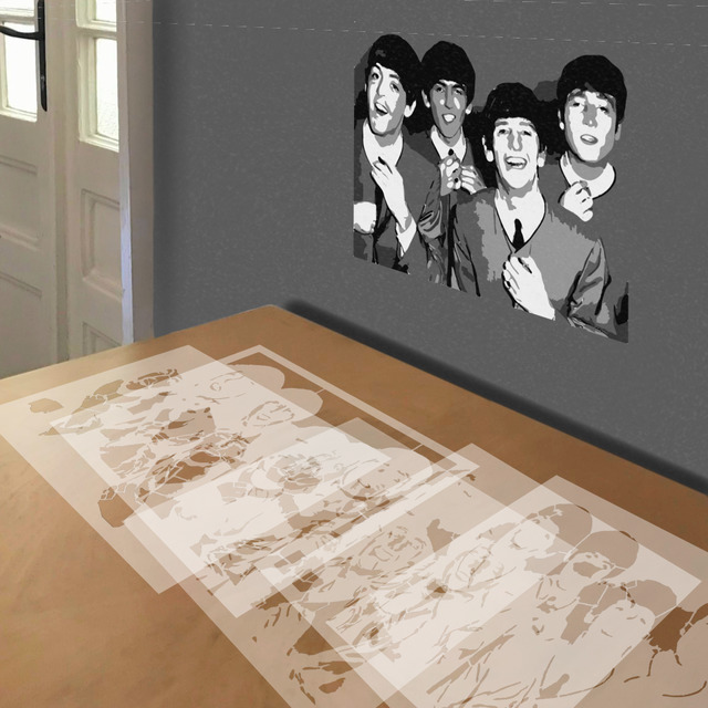 The Beatles stencil in 5 layers, simulated painting