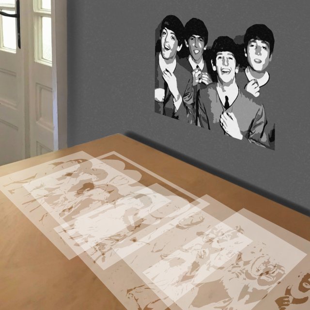 The Beatles stencil in 5 layers, simulated painting