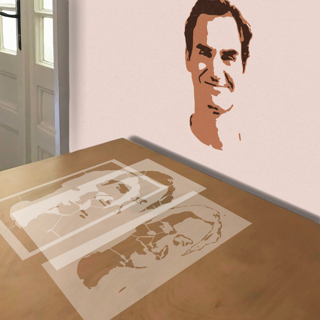 Roger  Federer stencil in 3 layers, simulated painting