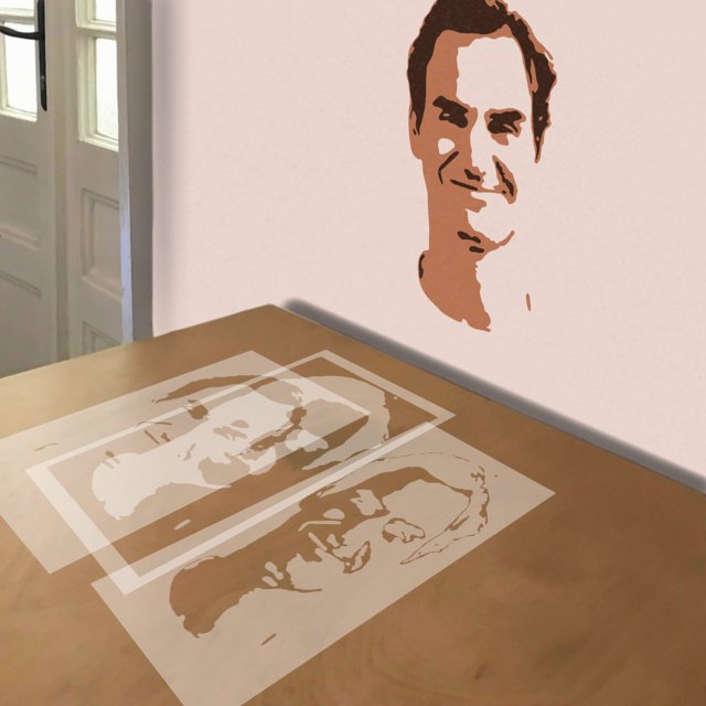 Roger  Federer stencil in 3 layers, simulated painting