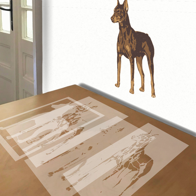 Doberman Pinscher stencil in 4 layers, simulated painting