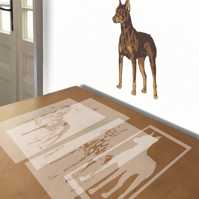 Doberman Pinscher stencil in 4 layers, simulated painting