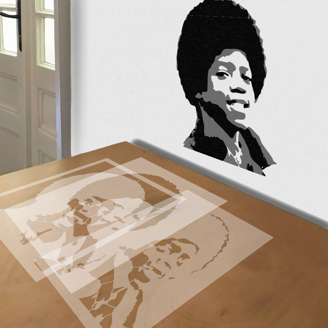 Young Michael Jackson stencil in 3 layers, simulated painting