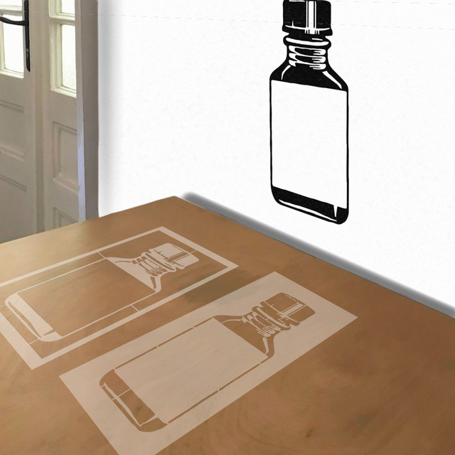 Medicine Bottle stencil in 2 layers, simulated painting