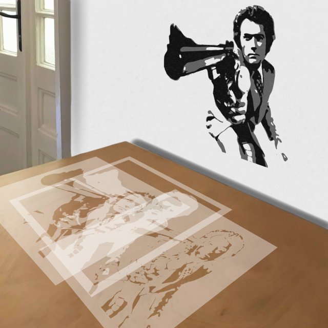 Dirty Harry stencil in 3 layers, simulated painting