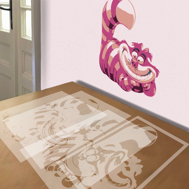 Cheshire Cat stencil in 5 layers, simulated painting