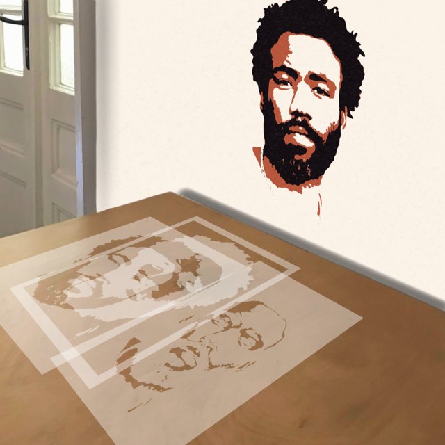 Childish Gambino stencil in 3 layers, simulated painting