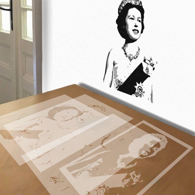 Young Queen Elizabeth stencil in 4 layers, simulated painting