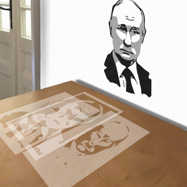 Vladimir Putin stencil in 4 layers, simulated painting