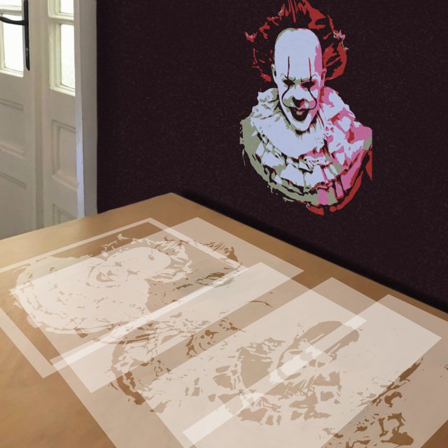 Pennywise stencil in 5 layers, simulated painting