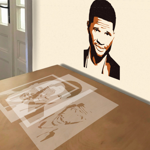 Usher stencil in 3 layers, simulated painting