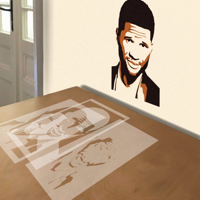 Usher stencil in 3 layers, simulated painting