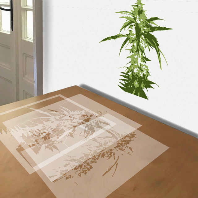 Kush stencil in 3 layers, simulated painting