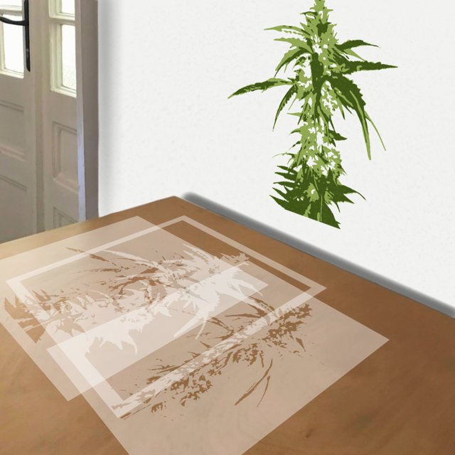 Kush stencil in 3 layers, simulated painting