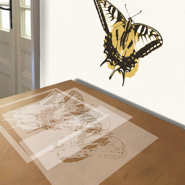 Tiger Swallowtail stencil in 3 layers, simulated painting