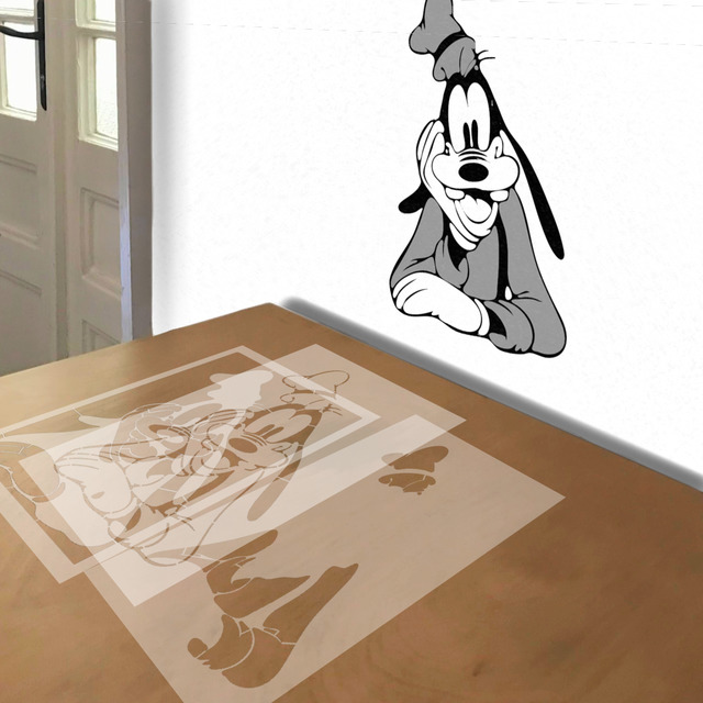 Goofy stencil in 3 layers, simulated painting