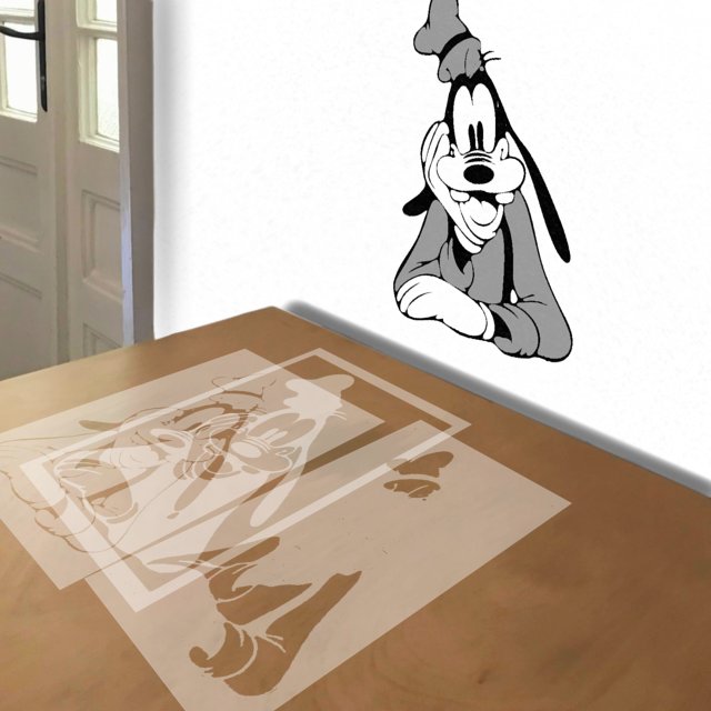 Goofy stencil in 3 layers, simulated painting