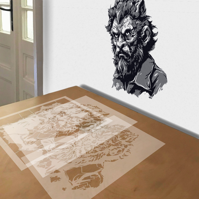 Werewolf stencil in 3 layers, simulated painting