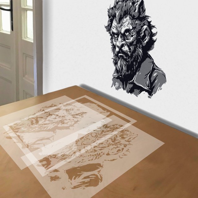 Werewolf stencil in 3 layers, simulated painting