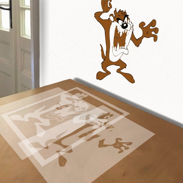 Taz stencil in 3 layers, simulated painting