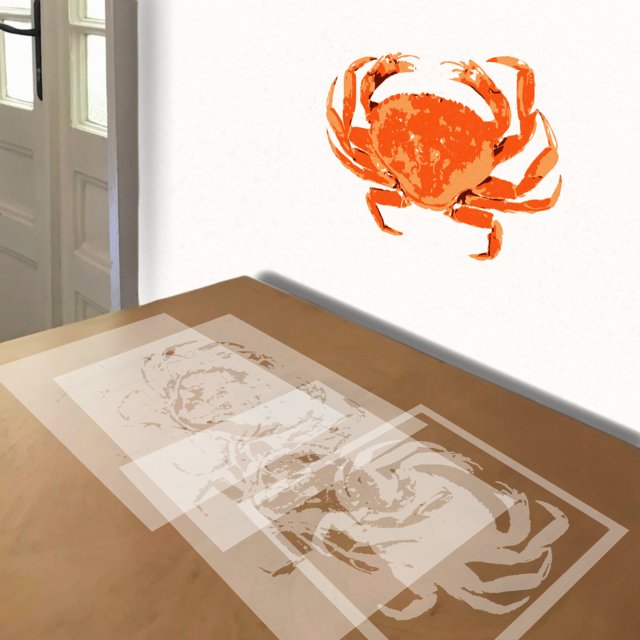 Crab stencil in 4 layers, simulated painting