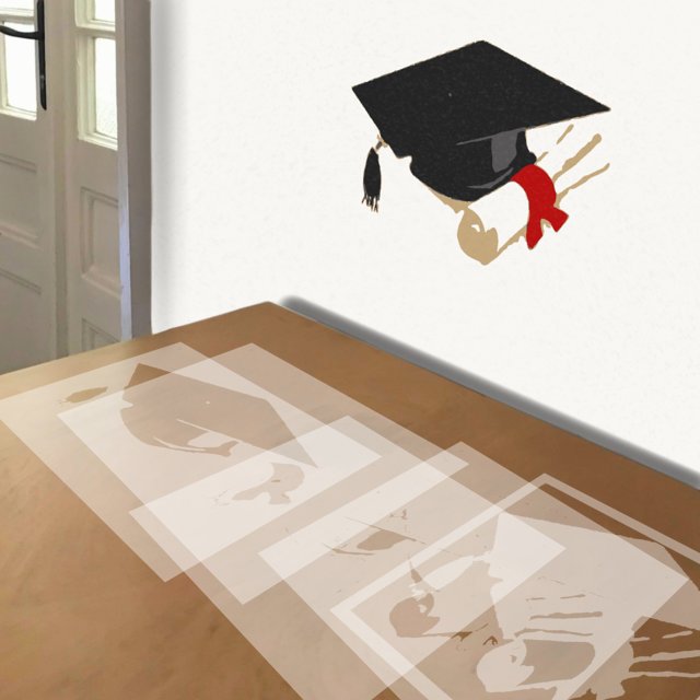 Graduation stencil in 5 layers, simulated painting