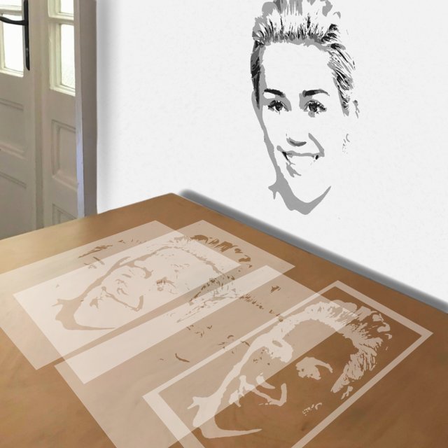 Miley Cyrus stencil in 4 layers, simulated painting