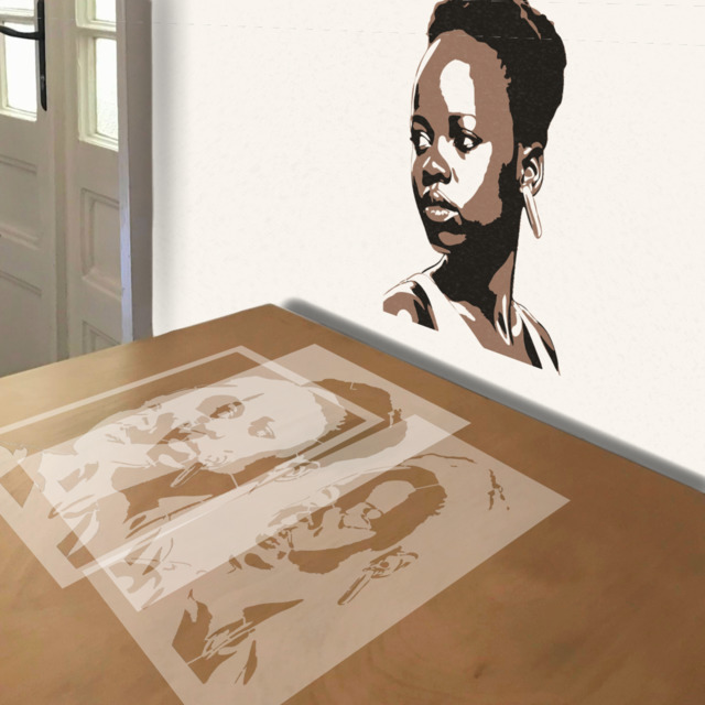 Lupita Nyong'o stencil in 3 layers, simulated painting