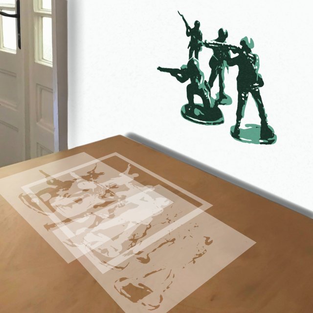 Army Men stencil in 3 layers, simulated painting