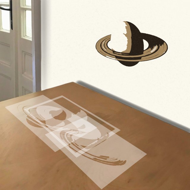 Saturn stencil in 3 layers, simulated painting