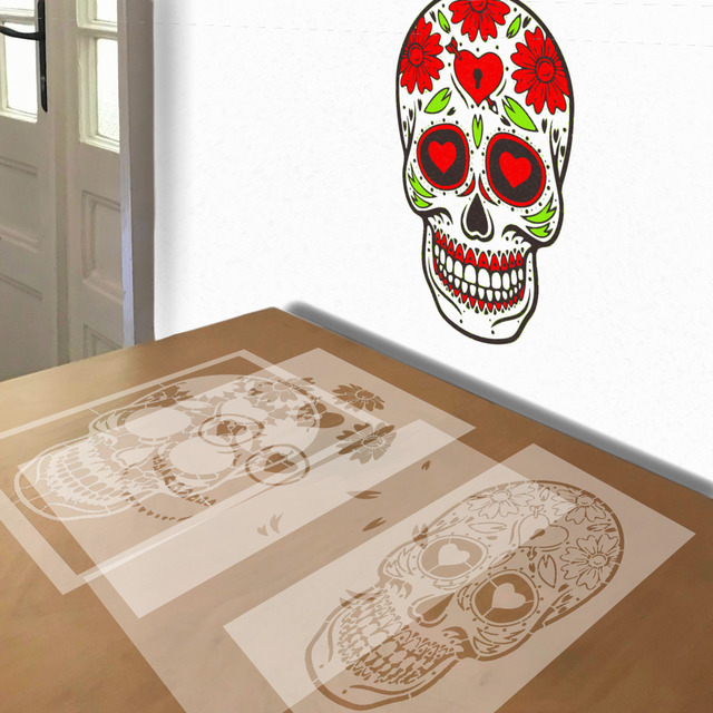 Day of the Dead Skull stencil in 4 layers, simulated painting
