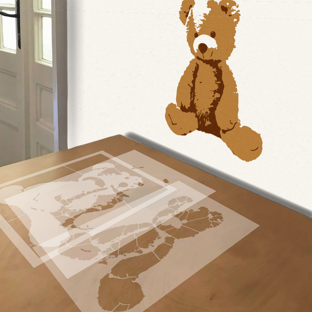 Simulated painting of stencil of Teddy Bear