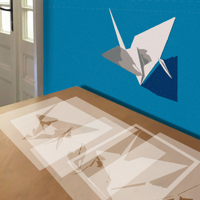 Paper Crane stencil in 5 layers, simulated painting