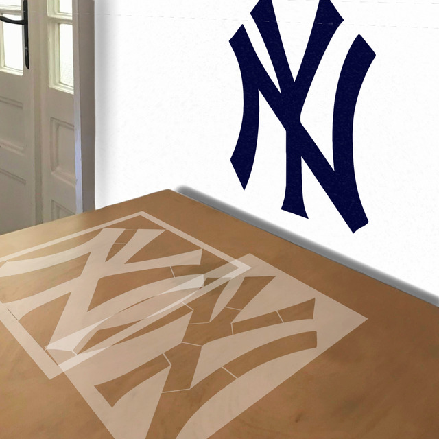 Yankees stencil in 2 layers, simulated painting