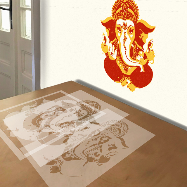 Ganesha stencil in 3 layers, simulated painting