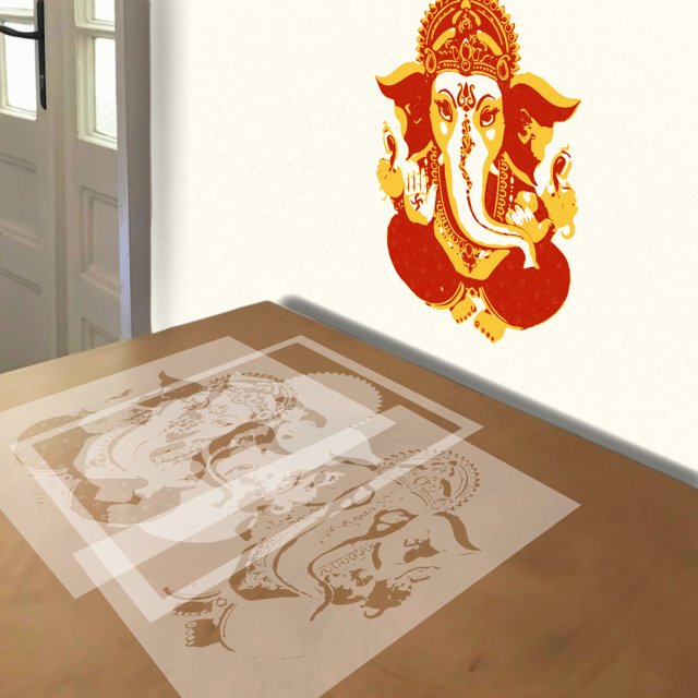 Ganesha stencil in 3 layers, simulated painting