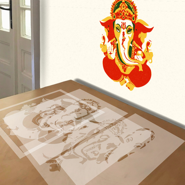 Ganesha stencil in 4 layers, simulated painting