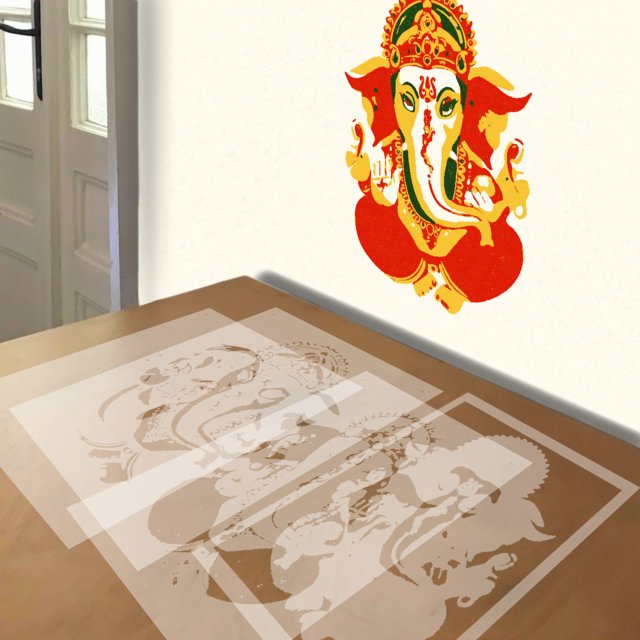 Ganesha stencil in 4 layers, simulated painting