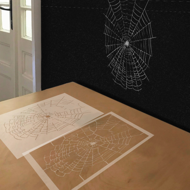 Spider Web stencil in 2 layers, simulated painting