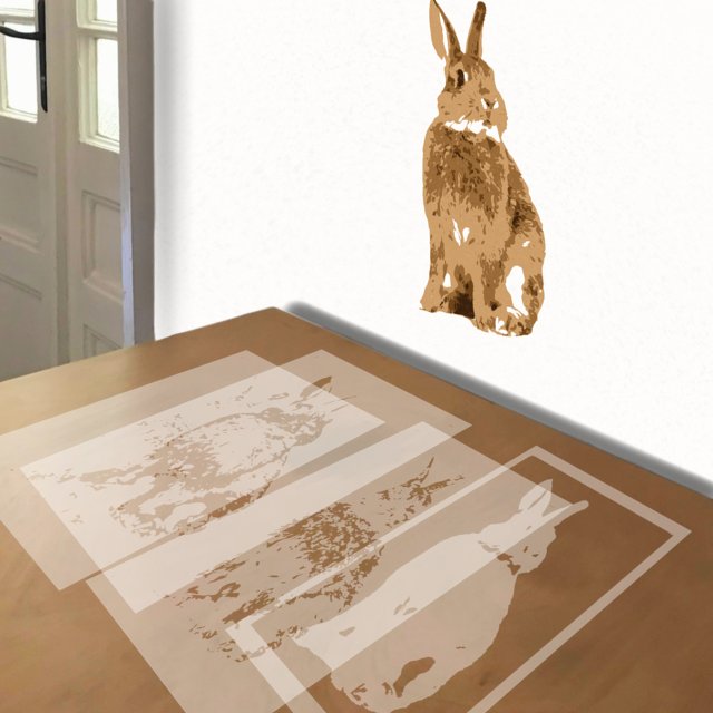 Rabbit stencil in 5 layers, simulated painting